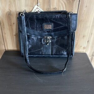 Vintage Marc Chantal Black Leather Patchwork Crossbody Bag Purse briefcase NOS